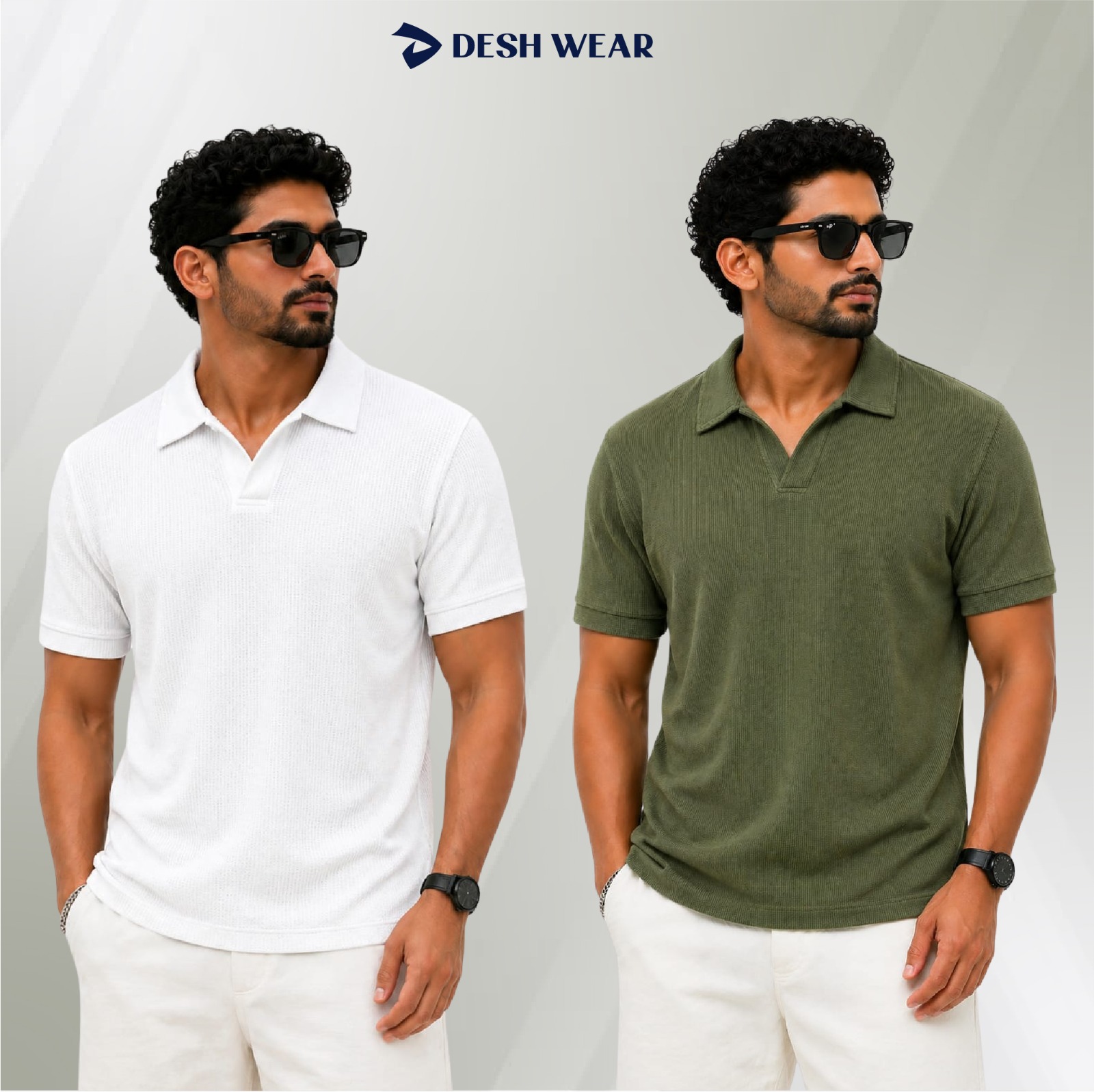 Waffle Cuban polo White-Olive