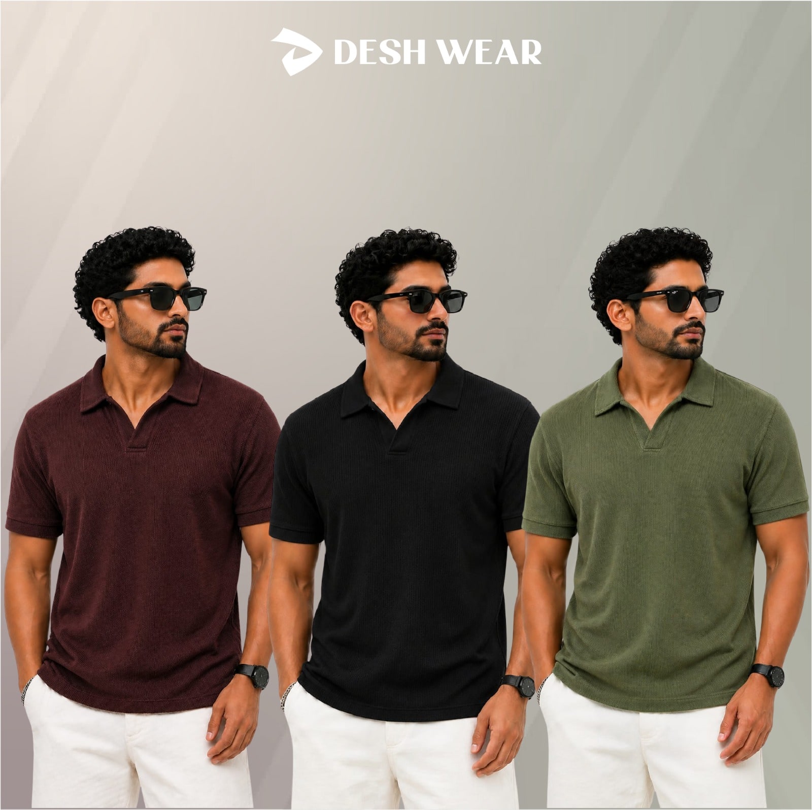 Waffle Cuban polo Coffee-Black-Olive