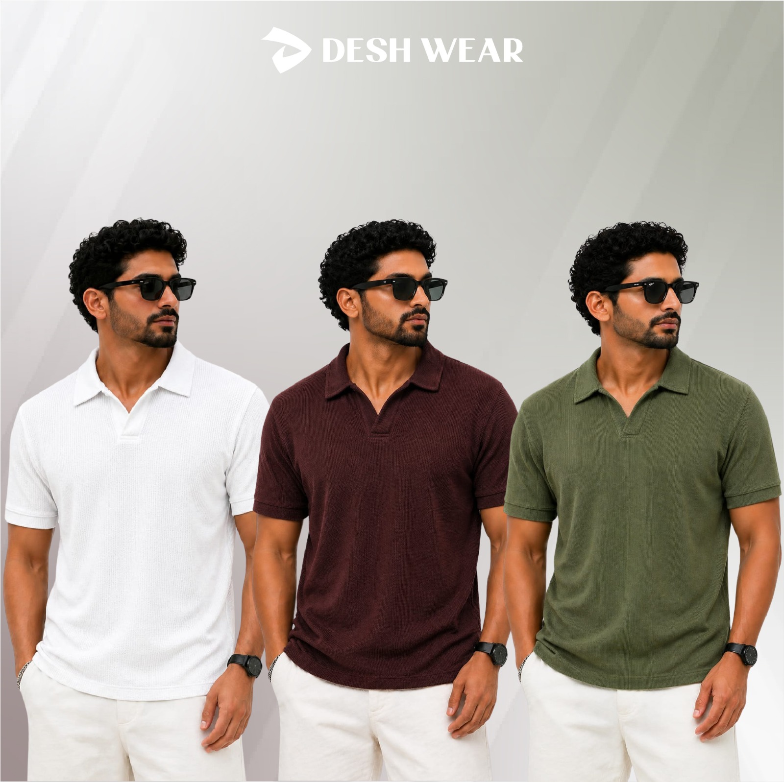 Waffle Cuban polo White-Coffee-Olive