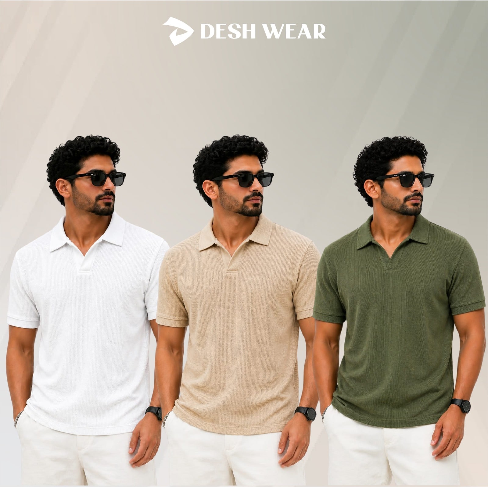 Waffle Cuban polo White-Biscout-Olive