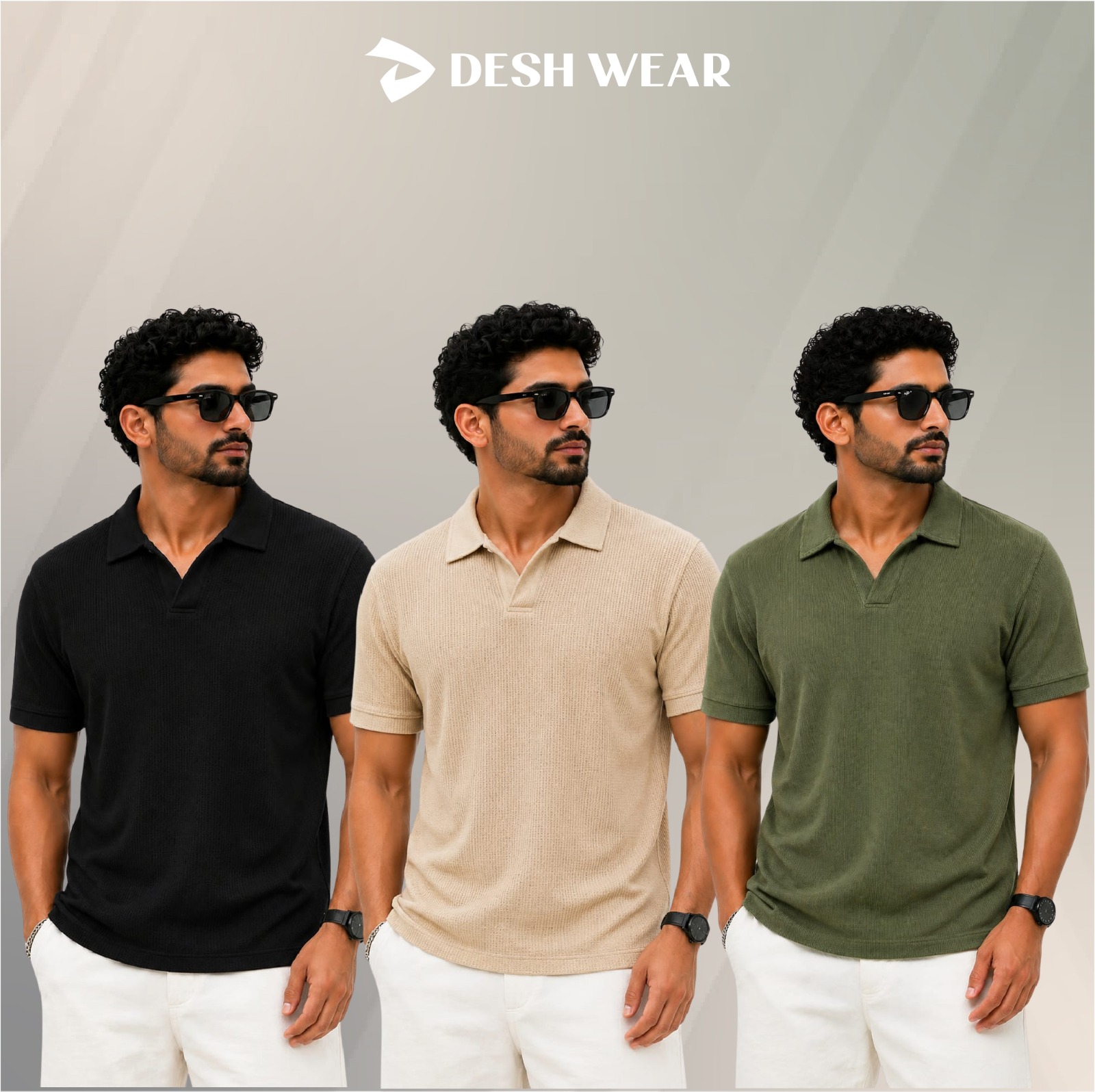 Waffle Cuban polo Black-Biscout-Olive