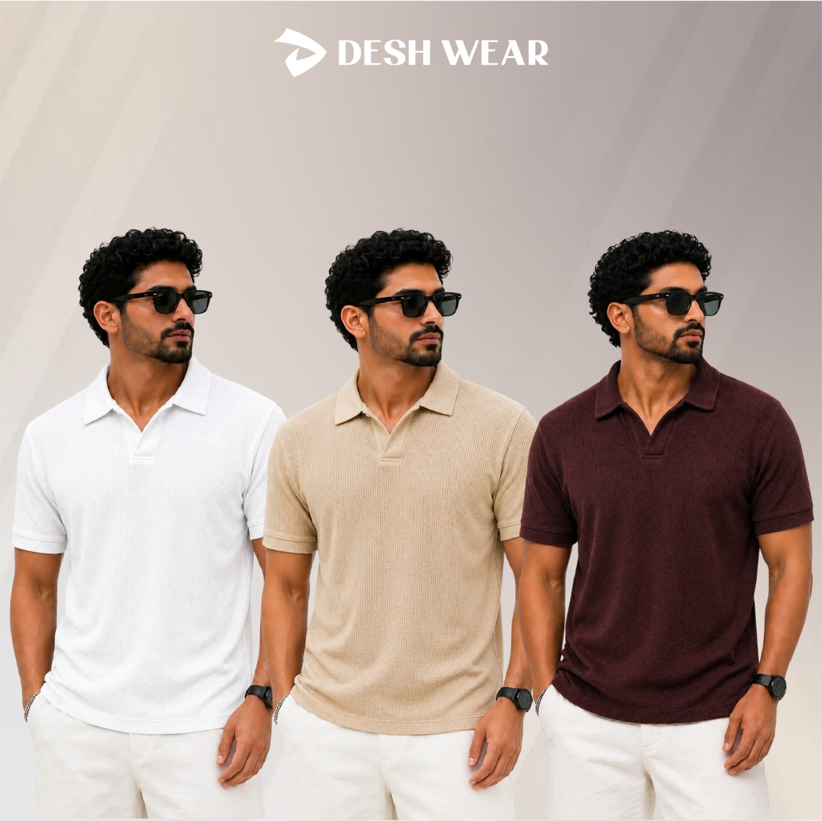 Waffle Cuban polo White-Biscout-Coffee