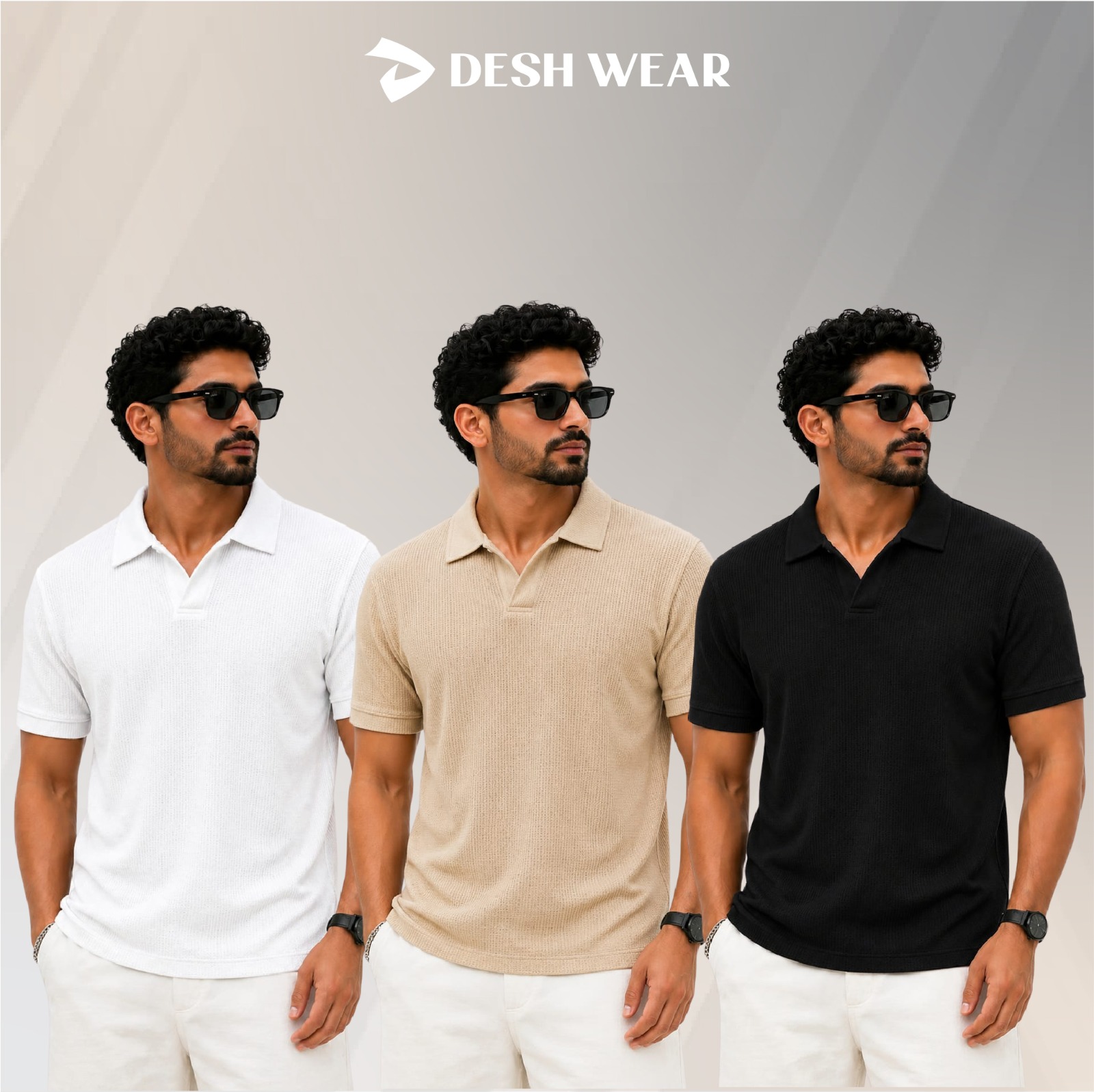Waffle Cuban polo White-Biscout-Black