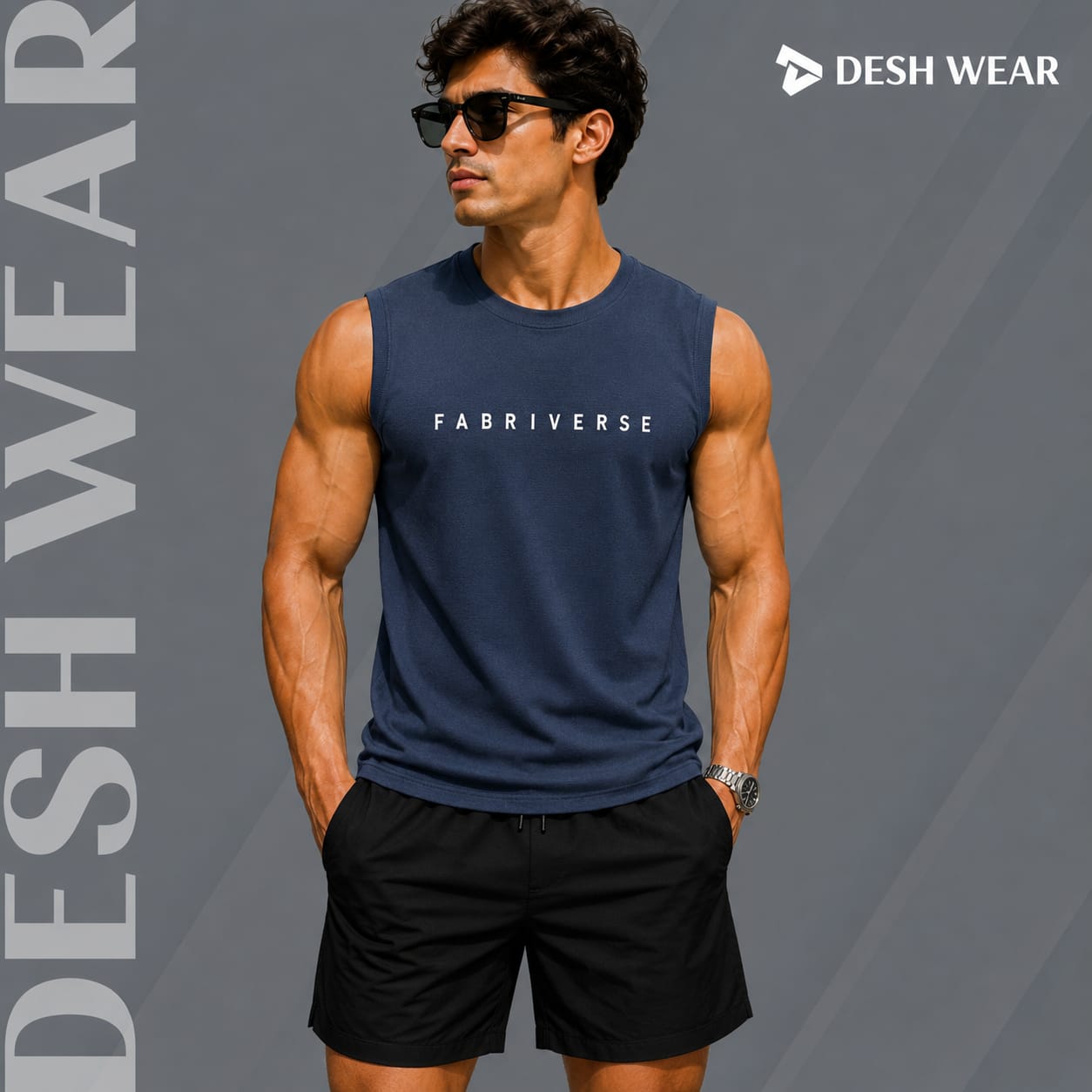 Premium Waffle Tank Top (Navy)